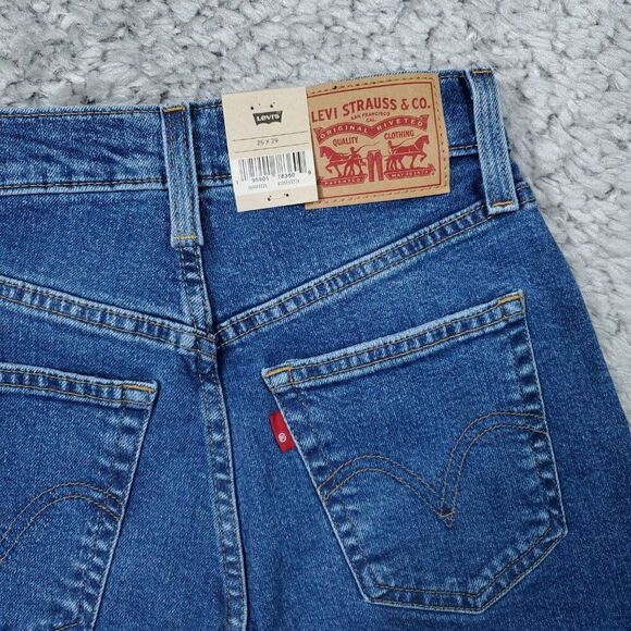 Levi's High Waisted Mom Jeans Tapered Stretch Size 25 x 29 Medium Wash Blue - Picture 4 of 12